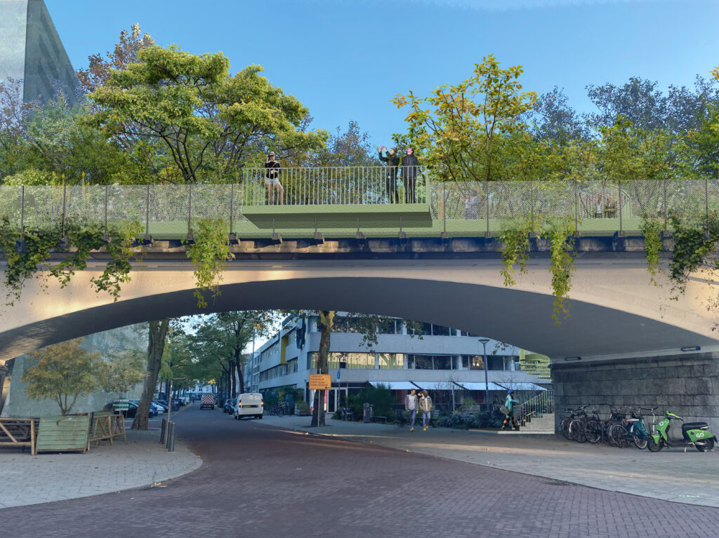 Visual van de overbrugging van het Hofbogenpark in Rotterdam Noord.